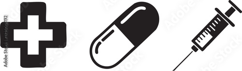 Medical First Aid Pill Syringe Healthcare Vector Icons
