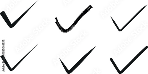Six black checkmarks on a white background