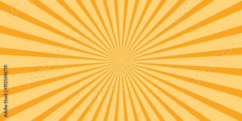 Orange stripes burst lines background. Sun ray light. Radiate sunlight. Vintage stripes halftone radial wallpaper for poster, banner.Circus background of spiral yellow orange rays vector.