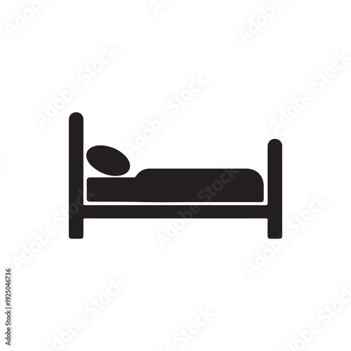 Simple black and white illustration of a bed with a pillow  bedroom furniture icon