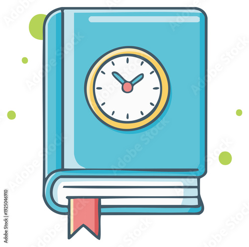 Studying Schedule Handbook with Timekeeping Clock and Bookmark Illustration