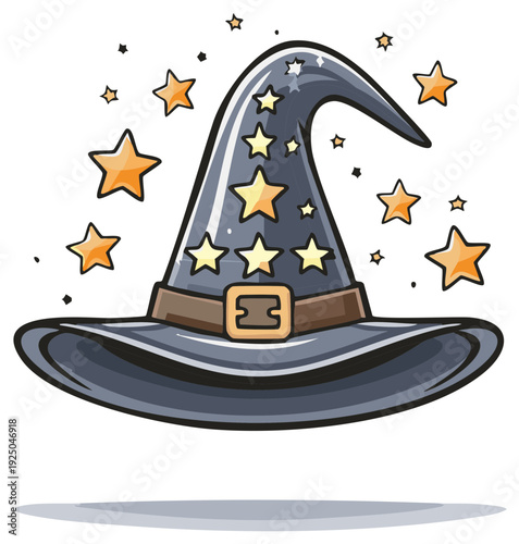Cartoon wizard's hat with stars, perfect for Halloween decorations or magical themed designs.