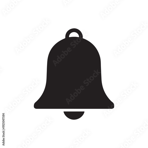 Simple black bell icon with handle on top and clapper at bottom isolated on white background