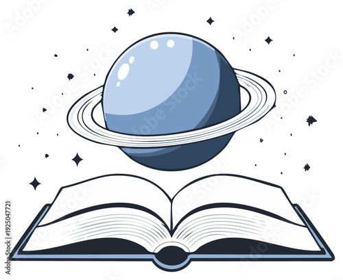Celestial knowledge opens vast possibilities an open book reveals a ringed planet against a starry sky