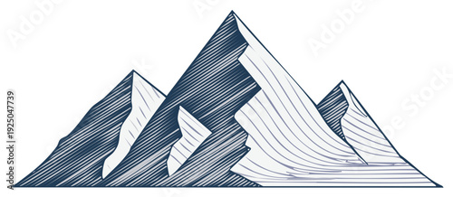 Mountains illustration, line art, outdoors, travel and adventure, vector design