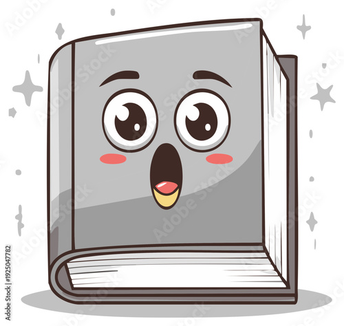 Surprised cartoon book character with wide eyes and open mouth