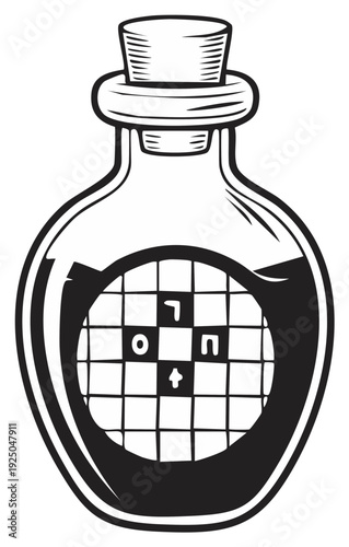 Crossword puzzle inside of a glass bottle