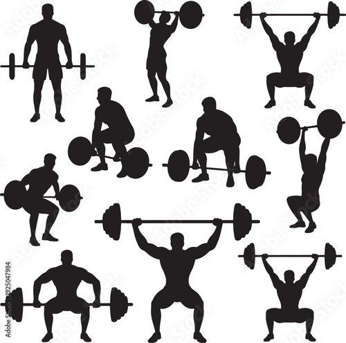Weightlifting silhouette athletes gym strength training exercise poses