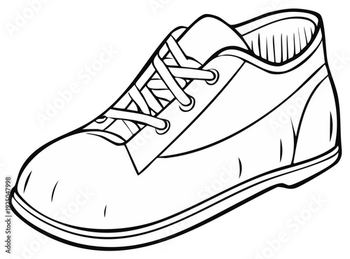 Outlined monochrome footwear illustration, classic shoe design, detailed graphic art