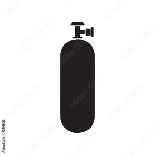 Simple black gas cylinder icon with valve on top  isolated on white background