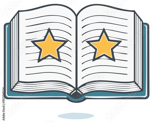 Open Book with Two Yellow Stars Lying On The Page for Learning or Studying or Reading Concepts
