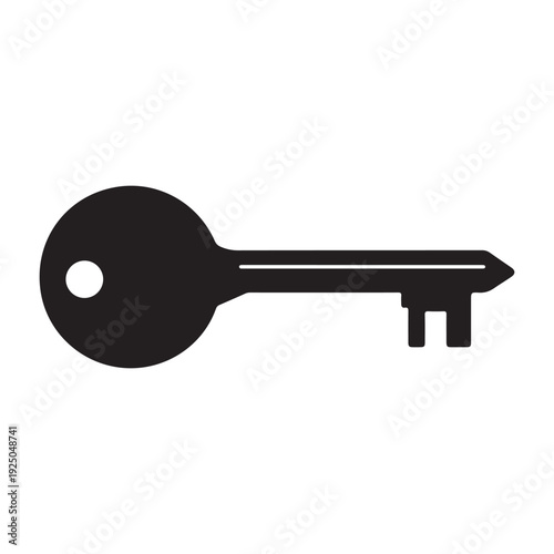 Simple black key icon with round head and pointed tip on white background