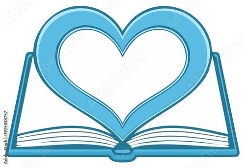 Open book with heart vector illustration emphasizing love of reading and knowledge, education and learning graphic