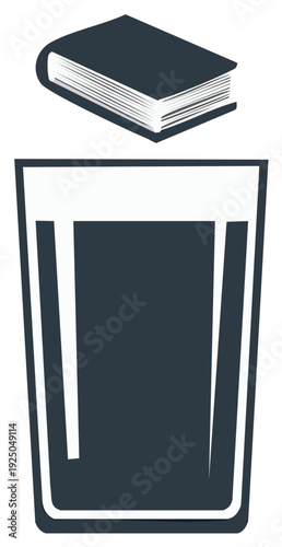 Open Book Above Tall Glass of Liquid Silhouette