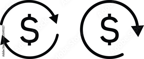 refund money icon. Money Back Guarantee Symbols. Dollar sign with circular arrow icons. Payment recovery symbols. Online shopping signs 
