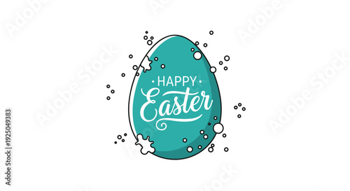 A decorative Easter egg with the text 'Happy Easter' in a playful modern vector style, ideal for holiday greetings and spring-themed designs