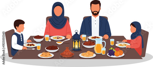 Family gathered around a table for a meal together in a cozy dining setting