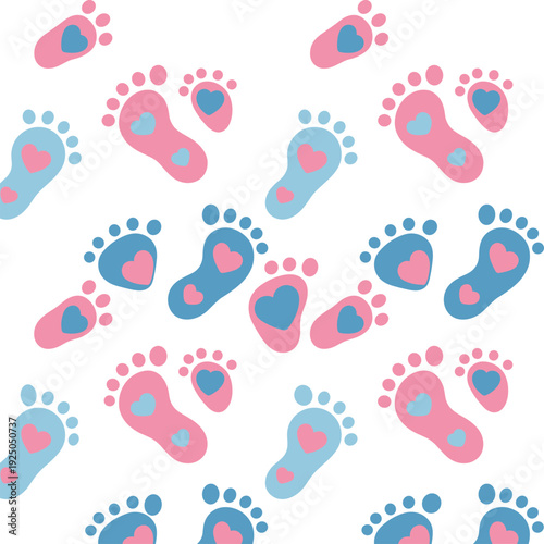 Pink and Blue Baby Footprints Seamless Pattern with Hearts for Gender Reveal Party Invitations Baby Shower Decorations and Newborn Backgrounds