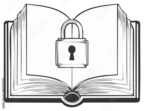 Open book with a locked padlock symbolizing restricted access to knowledge and guarded information