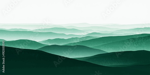 Mist morning forest valley and mountain landscape with blue sky clouds and peak haze silhouette at sunrise.