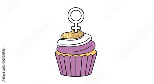Vibrant purple cupcake with female symbol on top for empowerment celebration
