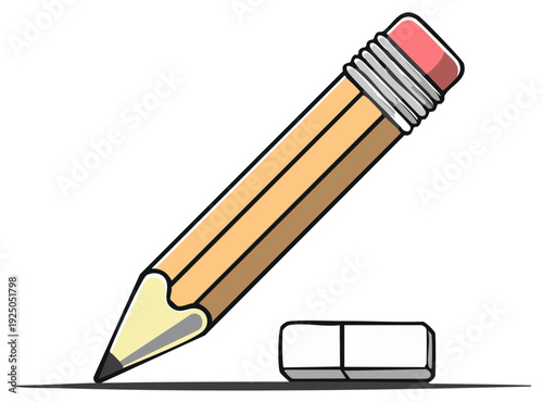 Cartoon pencil and eraser illustration, graphic design elements.