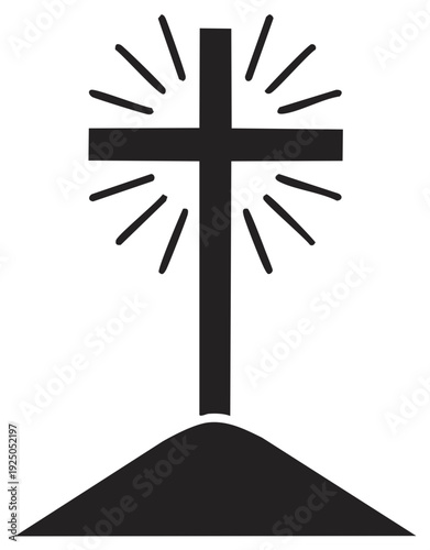 Christian Cross on Hill with Radiating Light Illustration of Faith and Resurrection