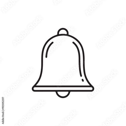 Simple line drawing of a bell icon with a rounded top and clapper hanging down isolated on white background