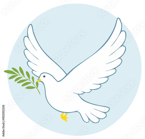 A white dove of peace flying with a green olive branch in its beak a universal symbol of hope and love