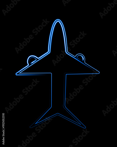 Vector isolated illustration of airplane icon with neon effect.