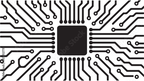Intricate circuit board design with a central processing unit component illustrated
