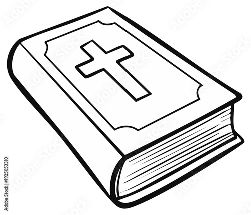 Religious Book with Christian Cross Symbol Outline