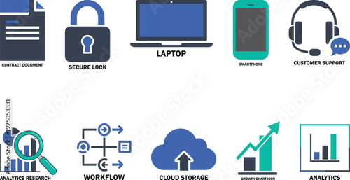 Business Technology Icon Set Flat Design Vector Collection