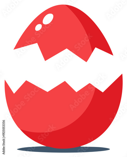 Red Egg Shells Isolated Cracking Easter Cartoon Icon Design Graphic Vector