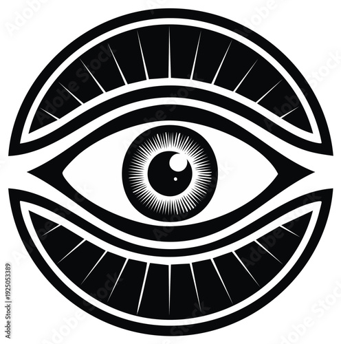 Mysterious All Seeing Eye Symbol within a Circle with Radial Lines Representation of Divine Providence