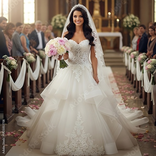 Wallpaper Mural Elegant Bride Walking Down the Aisle in a Grand Church. Torontodigital.ca
