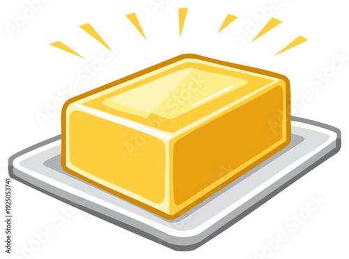 Cartoon Style Butter on Plate Illustration, Cooking and Baking Ingredient, Healthy Food, Dairy Product