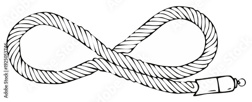 Line Art of Rope Forming Infinity Symbol with End Cap, Black and White Twine, Graphic Design Element