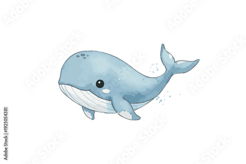 Cute Blue Whale Cartoon Illustration.