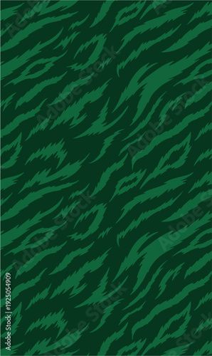 TIGER STRIPE CAMO PATTERN CONSISTS OF IRREGULAR, JAGGED HORIZONTAL LINES THAT RESEMBLE LEAVES OR SHARP BRUSHSTROKES