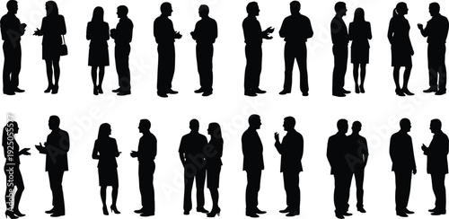 Business people silhouettes networking and discussing in professional corporate setting isolated on white background vector illustration collection diverse team communication