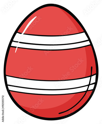 Bright Red Easter Egg with White Stripes Simple Cartoon Style Illustration