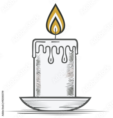 Burning Candle Hand Drawn Illustration Religious and Romantic Light Source