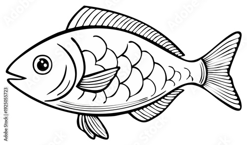 Simple Black and White Outline of a Fish Facing Left