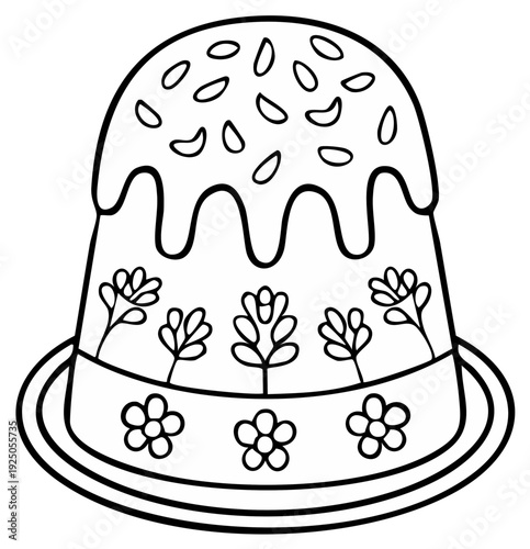 Easter cake coloring page with floral decoration and glaze
