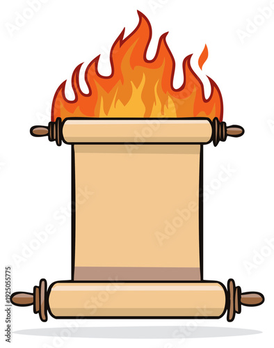Burning Scroll Ancient Text Vintage Illustration Blank Paper Fire Border
