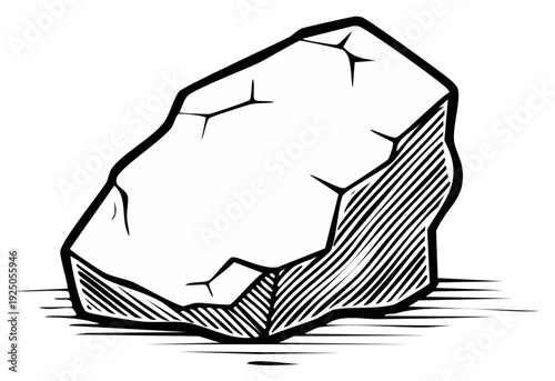 Angular Rock Illustration Isolated Black and White Outline Sketch