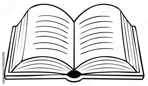 Open book with blank lined pages and black outline
