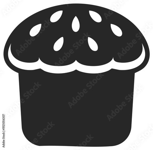 Stylized muffin icon with seeds on top and scalloped edges