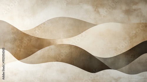 Geometric abstraction featuring overlapping organic shapes in neutral tones on a textured background